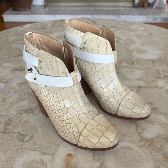 Rag & Bone Harlow Croc Embossed Leather Wrap Block Heel Ankle Boots - Picture 2 of 12